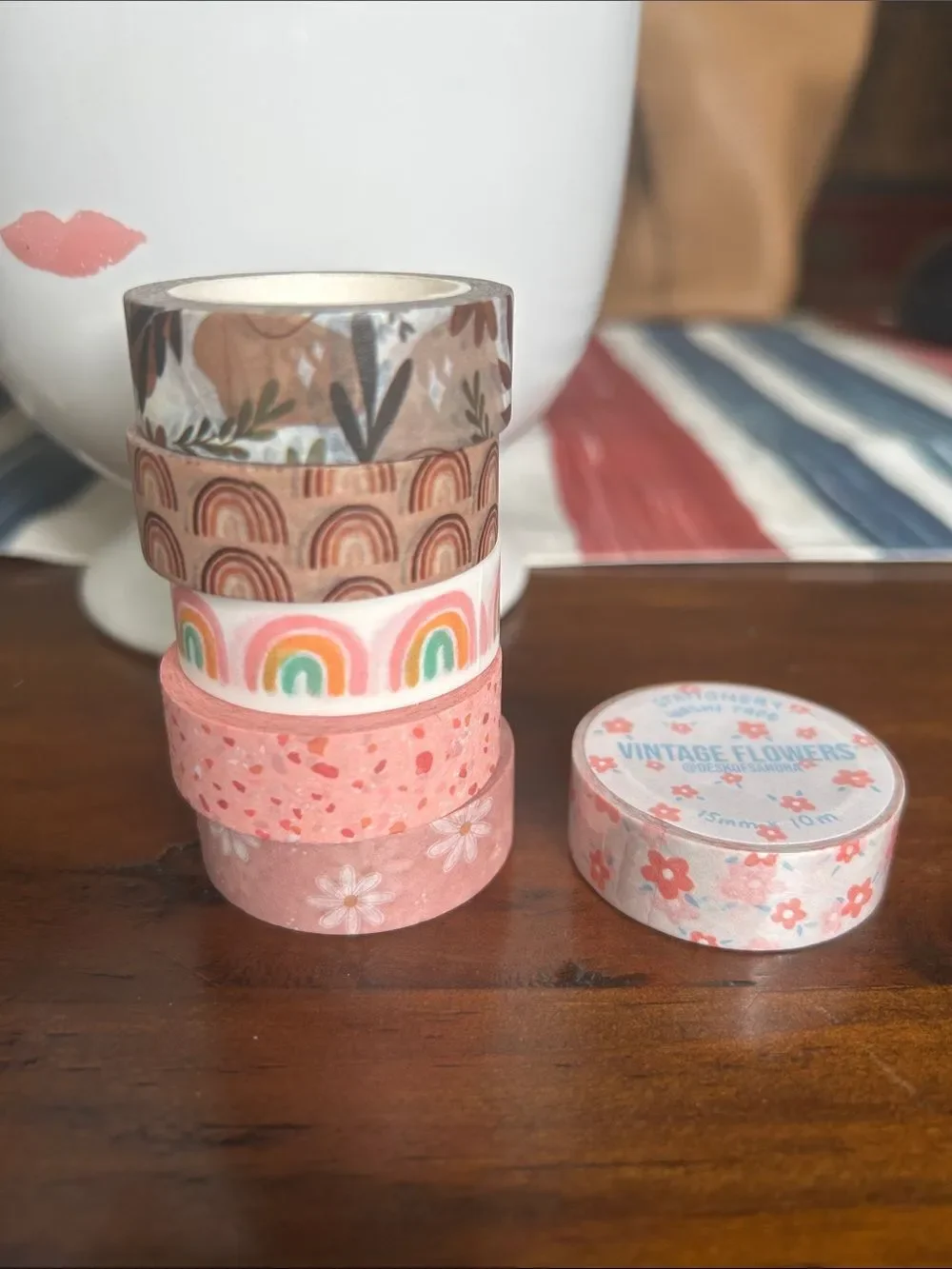 Assorted Pink & Peach Decorative Washi Tape Set bundle 6 items like new